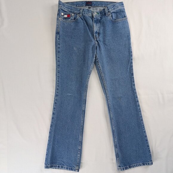 Tommy Hilfiger Hipster Flare Vintage Blue Denim Wide Leg Jeans Y2k - Picture 1 of 11